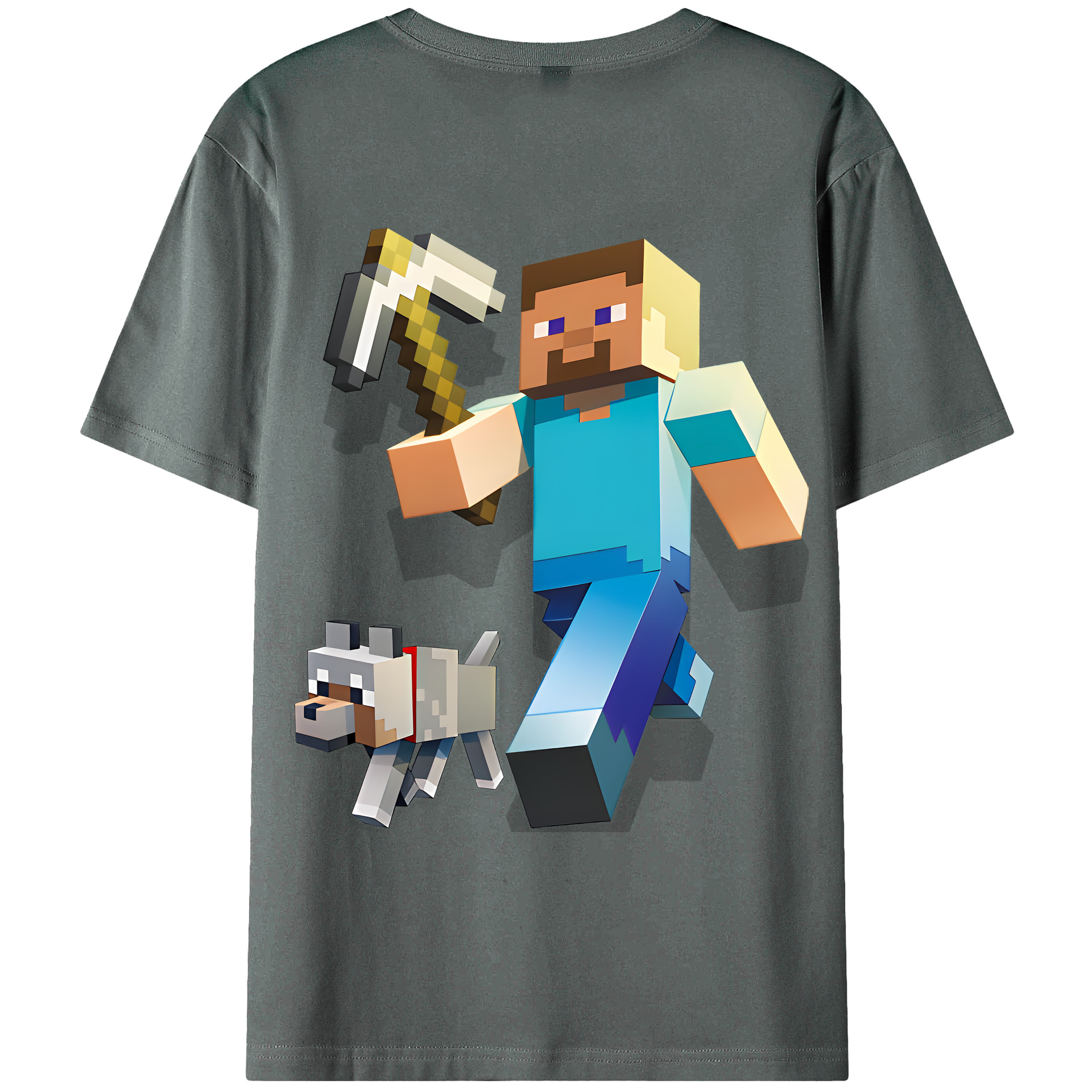 （画像用） マインクラフト ブロックの世界 Minecraft MC Block world 綿100％ メンズ半袖Tシャツ（バックプリント） 通気性